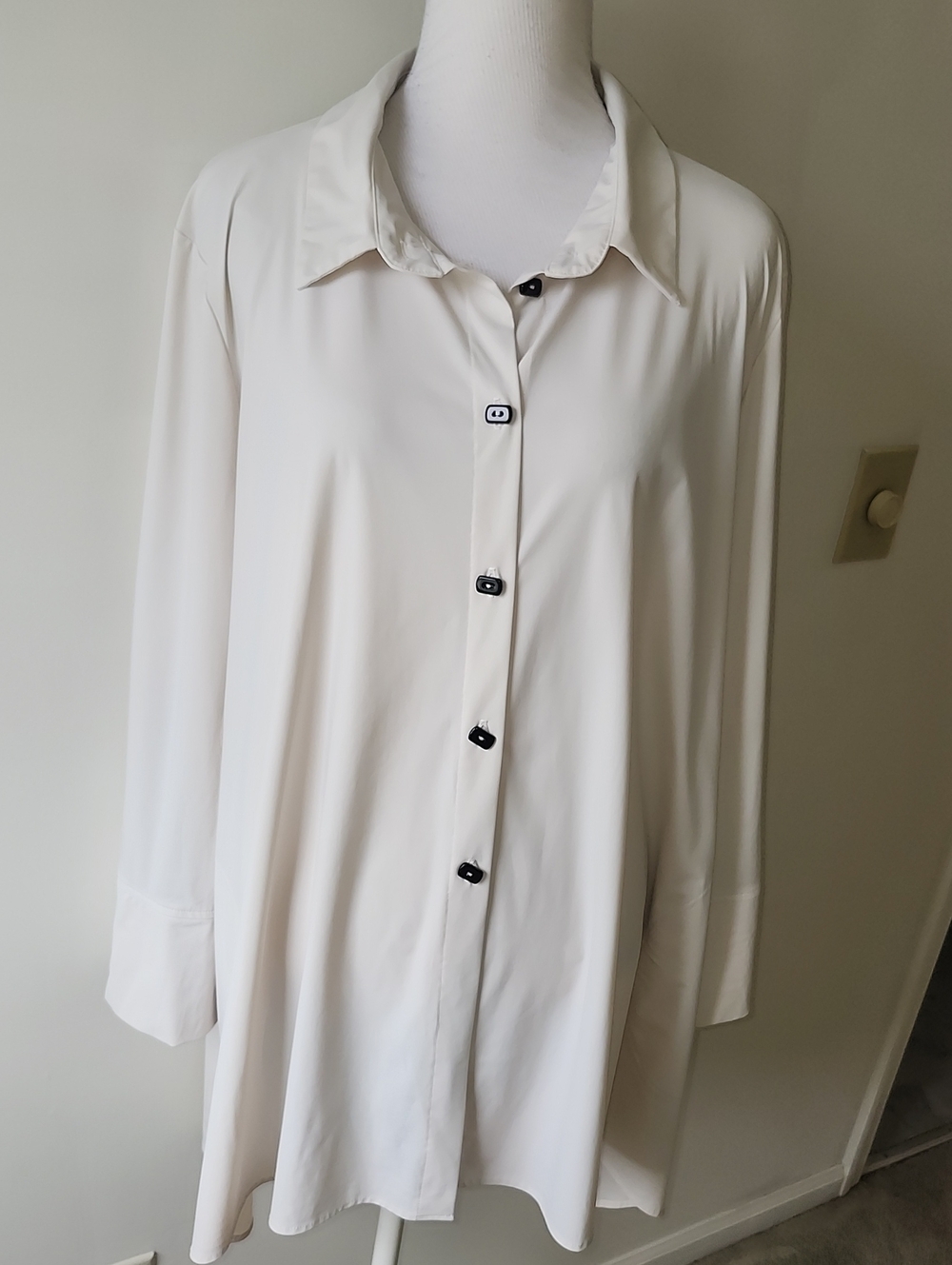 IC by Connie Oversized Strechy Button Down Shirt Tunic XXL Lagenlook Minimalist